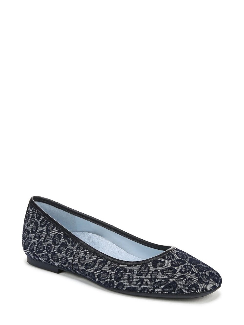 Vionic Blue Black Leather Animal Print Square Toe Ballet Flat Shoe 8.5M NIB
